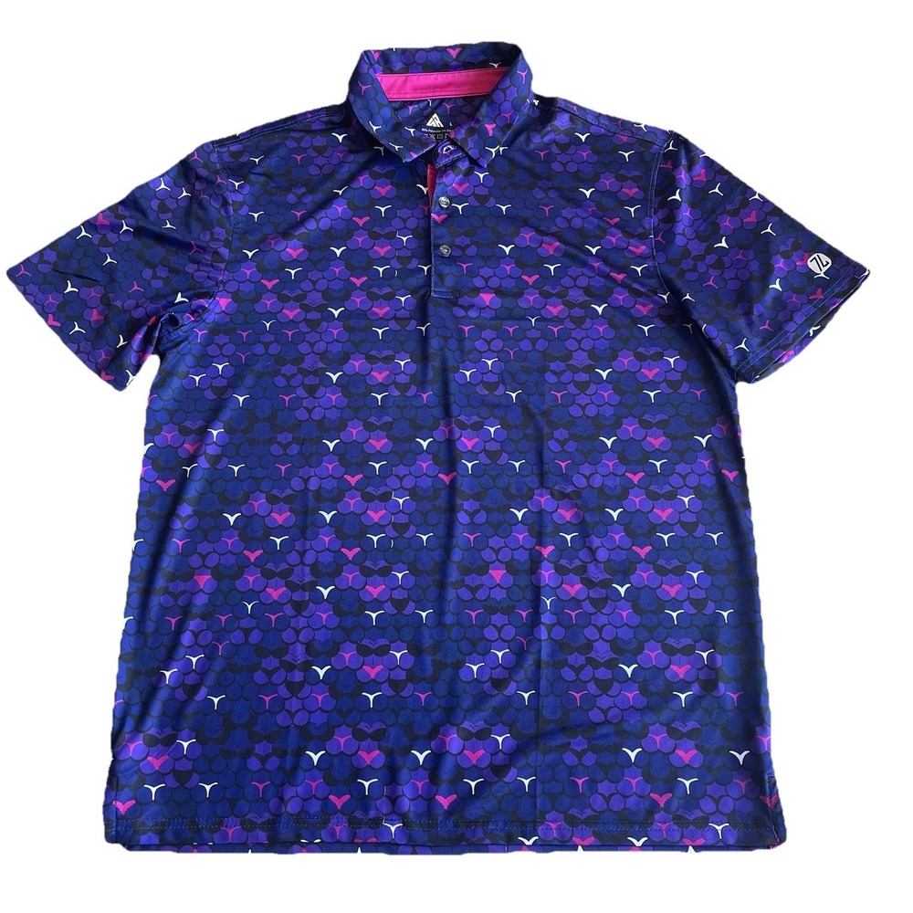 Men's Golf Polo Shirt Large Bikini Print Performance Stretch Short Sleeve Purple